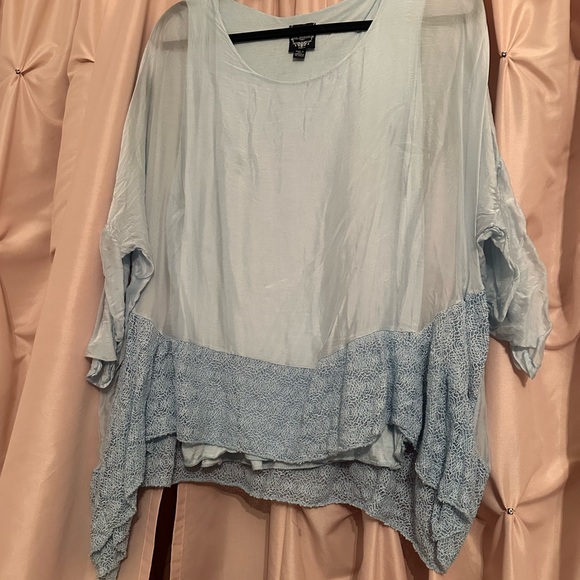 Le marais Paris silk blend tunic top blouse L large sky blue - Picture 5 of 14